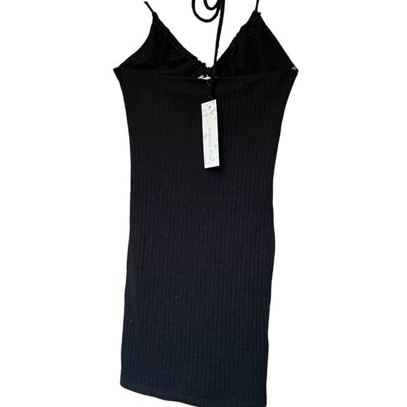Endless Blu. Black knit halter dress bodycon DJD5228 size Small NWT new with tag - Picture 1 of 10
